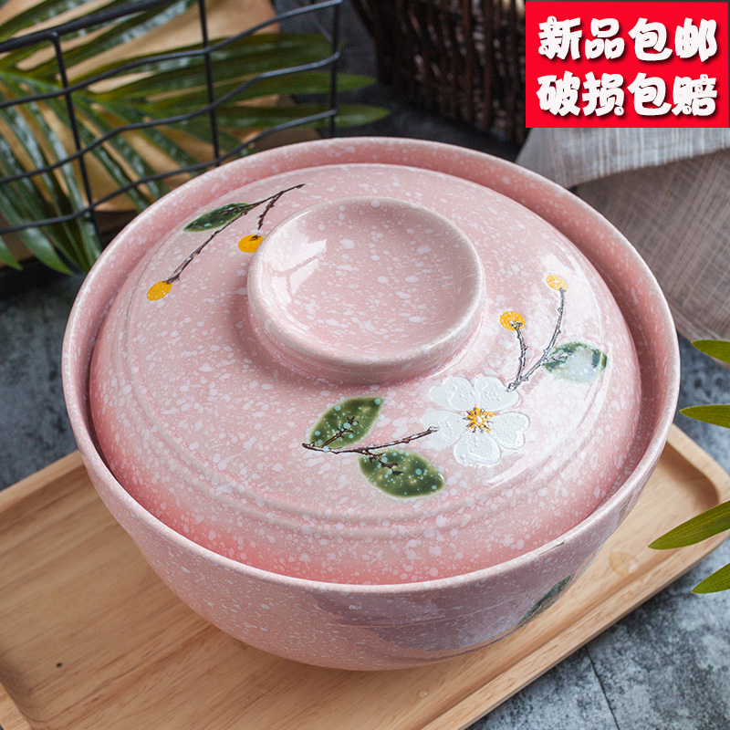 Large soup bowl soup pot ceramic Chinese household creative large microwave oven with lid 8 5 inch soup pot