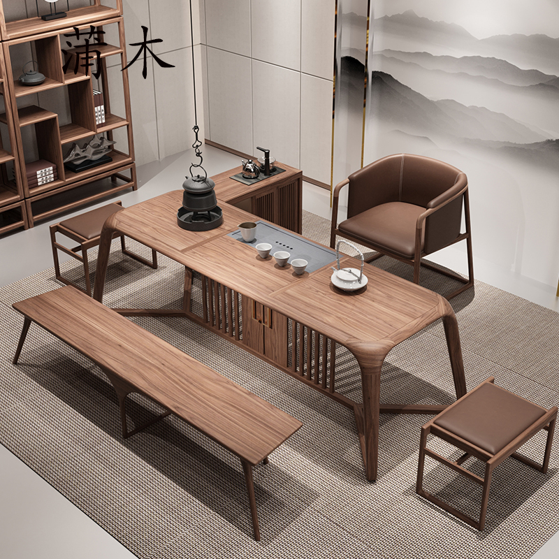 New Chinese style solid wood tea table Zen simple tea table tea table combination tea room office reception Kung Fu tea furniture customization