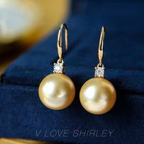 Famous Yuan Gold Nanyang Gold Pearl Ear Hook 18K Gold Diamond King Princess Ear Nail 11-12mm Seawater Pearl Earrings