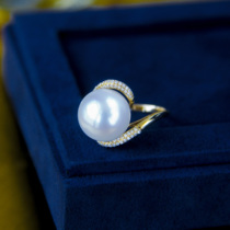 Syracuse Aussie white ring cold light seawater pearl 18K gold diamond design senna Temperament Handcrafted