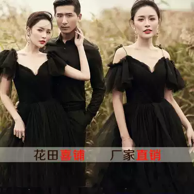 Photo studio theme costume exterior Black deep V-collar halter dress couple photo wedding dress photo Party stage costume