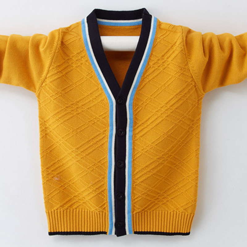 Boys' cardigan sweater coat spring and autumn new children's knitted sweater in big children's pure cotton Korean style foreign style sweater
