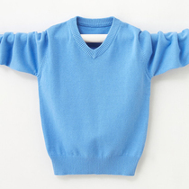 2022 new boy sweater thin section childrens cotton knitted sweater big boy solid color pullover bottoming shirt 7-15