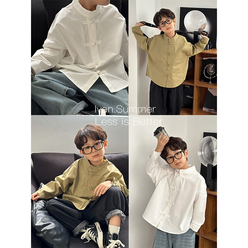 Chinese style wind retro shirt ivan family child clothing autumn clothing country wind boy girl Han fu Guochao Tang dress long sleeve blouses-Taobao