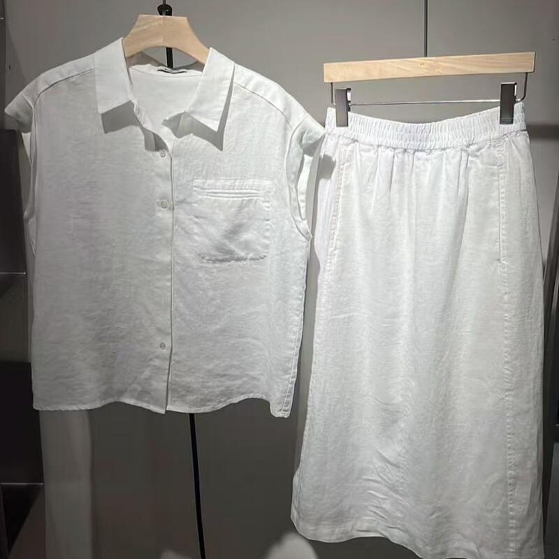 Same Style as Department Store 2026 Summer New Pure Linen Women's Top and Skirt Set B6Tz330N-2