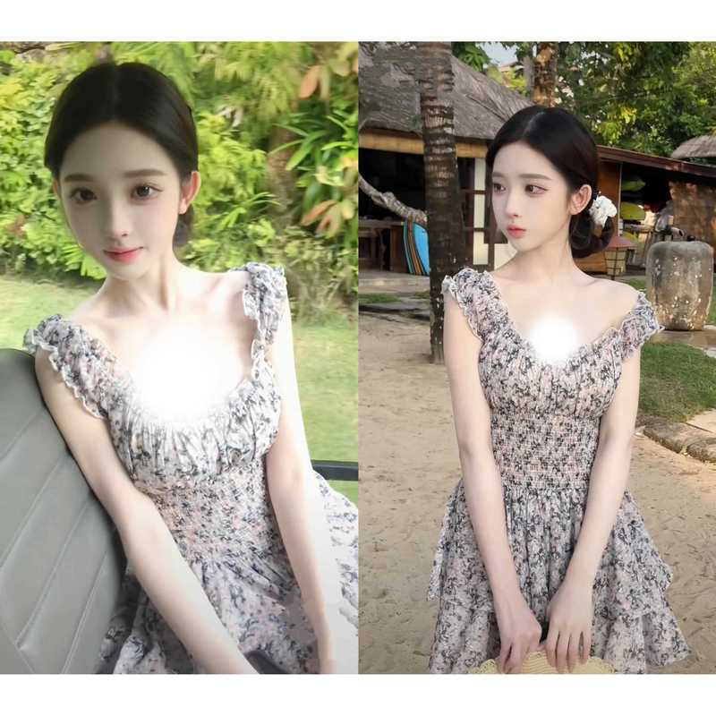 Soft and Cute Little Aba~ Same Style as the One from the Royal Court, Sexy Floral Suspender Dress
