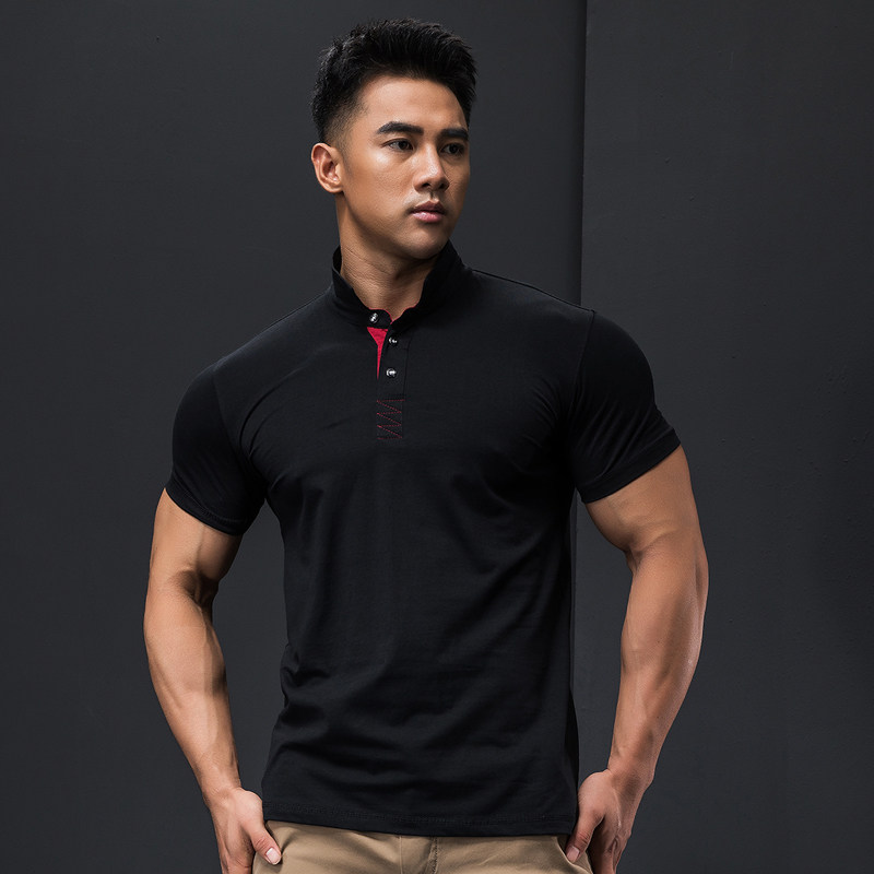 Iron Wolf Fitness Sport Short Sleeve Polo Jersey Man Body Spring Summer Casual Muscle Training Breathable Sweat High Elasticity