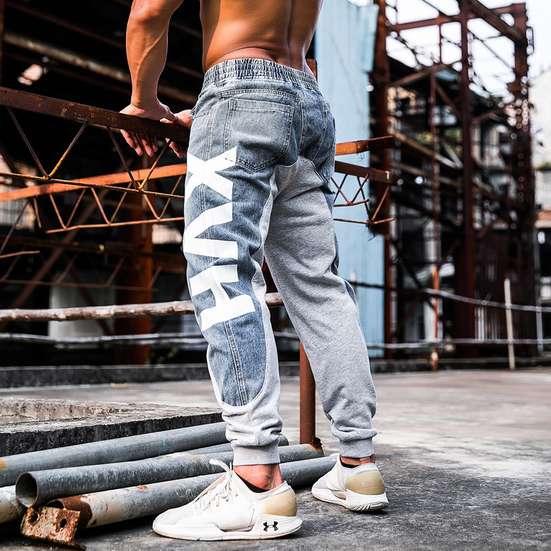 Iron Wolf Sports Pants Male Autumn Easy Tide Signs Gym Fitness Room Training Running Deep Squat Splicing Close-up Small Footy Pants