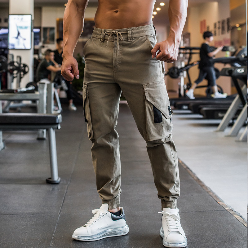 Iron wolf sports pants men's autumn and winter loose tooling large pocket elastic breathable training fitness casual trousers