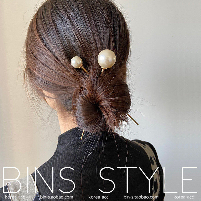 South Korea's new fine Mo Bao style temperament good-looking pearl ball ball ball ball head metal plate hair hairpin hair hairpin hair hairpin