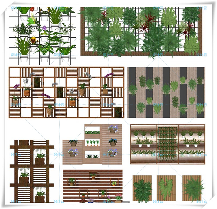 SJ036绿植墙花架垂直绿化墙室内设计SketchUp家装工装SU模型-7