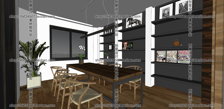 DB08119 现代风格小型办公室SU草图大师模型整体空间Sketchup...-7