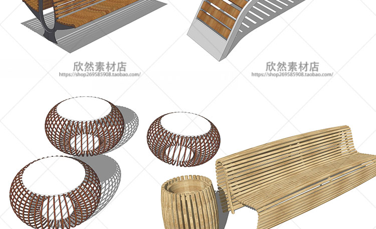 R190 sketchup草图大师园林景观室内座凳长椅座椅商业广场...-7