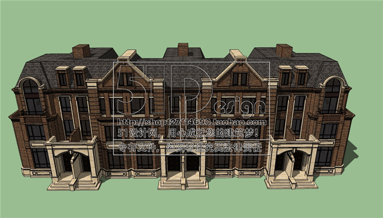 SH00002英式古典风格别墅洋房叠加联排SU模型Sketchup建模可代...-5