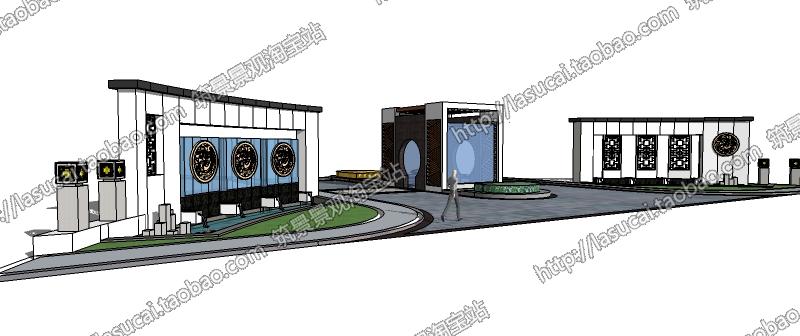 R201 SU组件Sketchup草图大师景观模型中式亭廊景墙水景灯...-2