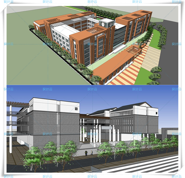 SJ021大学/中学/小学/学校建筑校园SU模型/教学楼/实验楼-5