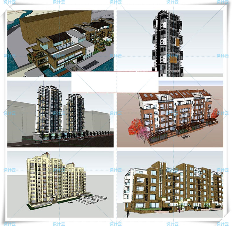 SJ016 SU高层多层住宅楼商业综合体建筑设计Sketchup草图大师...-4