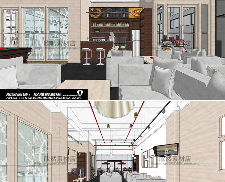 DB01099 sketchup室内工装案例SU模型现代简约大型办公室空间...-3