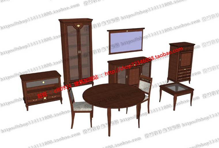 DB00015 su模型草图大师美式家具沙发桌椅凳梳妆台床柜子室...-2