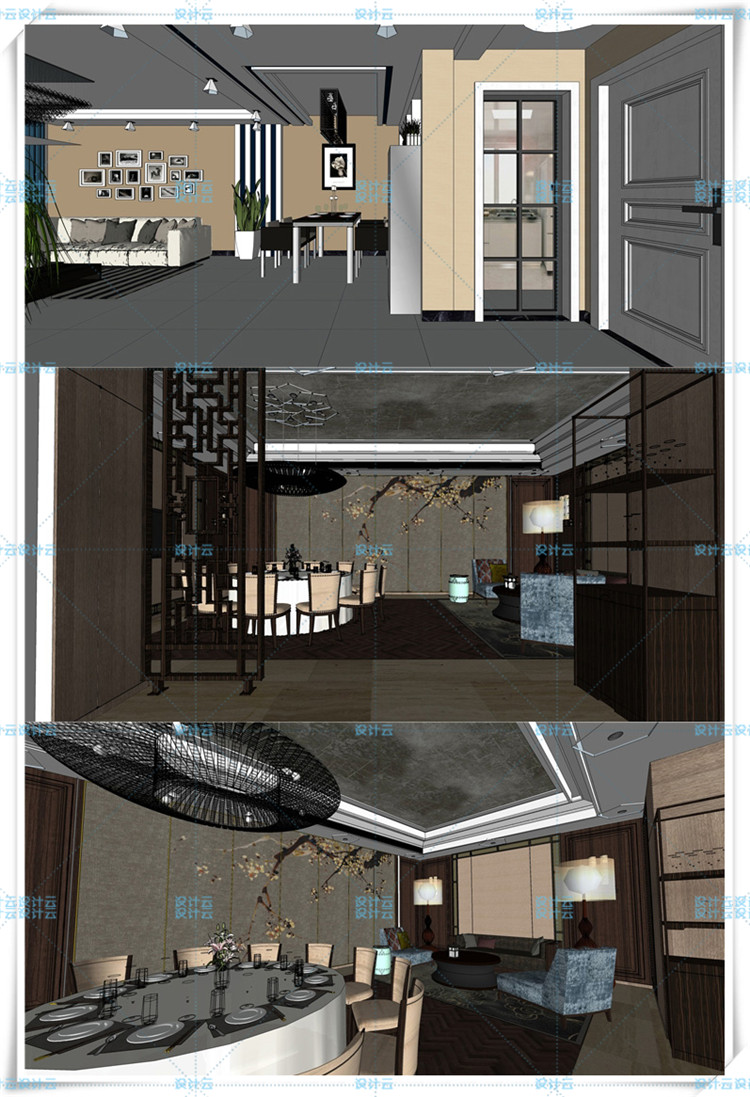 SJ030酒吧餐厅茶室咖啡厅宴会厅SketchUp模型室内工装SU模型-12