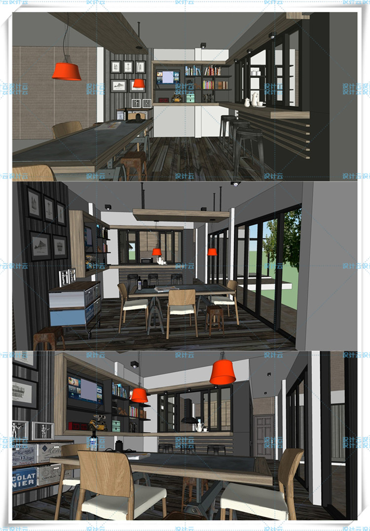 SJ030酒吧餐厅茶室咖啡厅宴会厅SketchUp模型室内工装SU模型-3