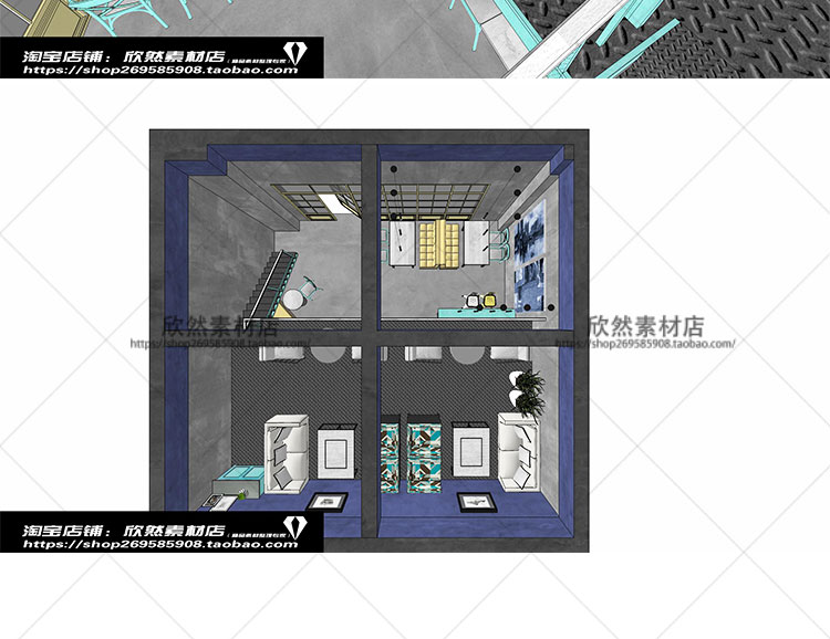 DB01102 sketchup室内工装案例SU模型清新LOFT小酒馆咖啡厅草图...-6