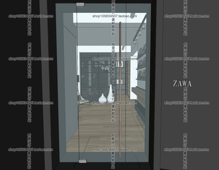 DB08119 现代风格小型办公室SU草图大师模型整体空间Sketchup...-3