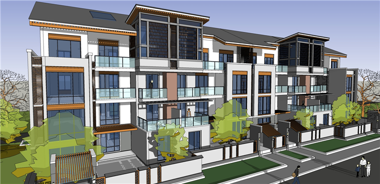 DB00505 多层住宅洋房中式欧式英式建筑设计SU模型SketchUp草...-2