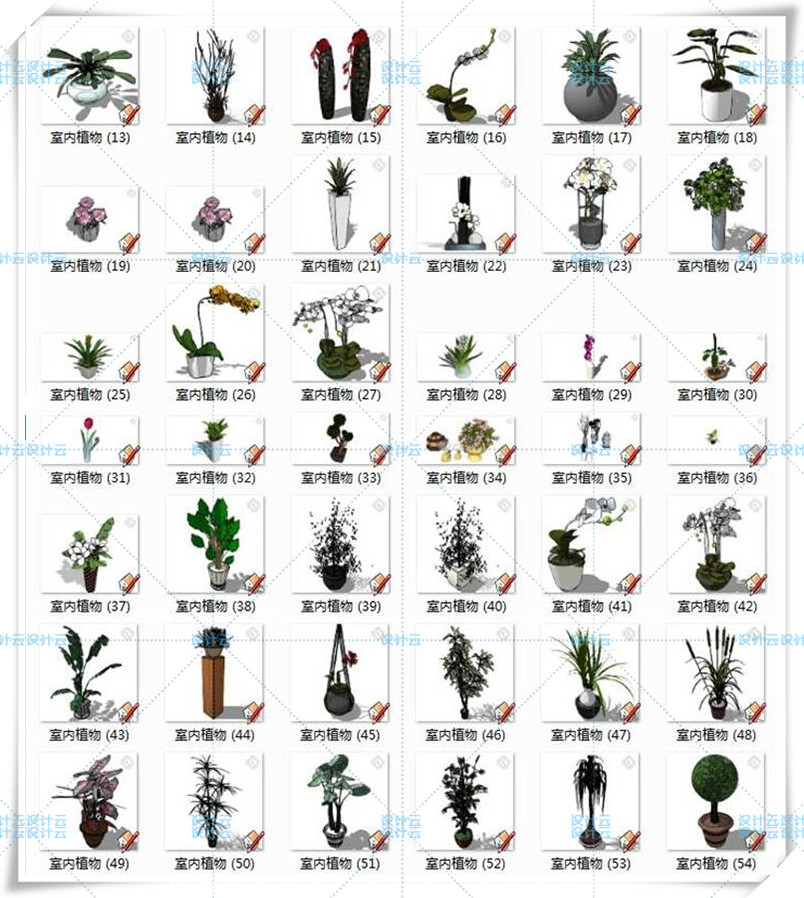 SJ056室内植物盆栽花草装饰花瓶插花摆件草图大师SU模型-5