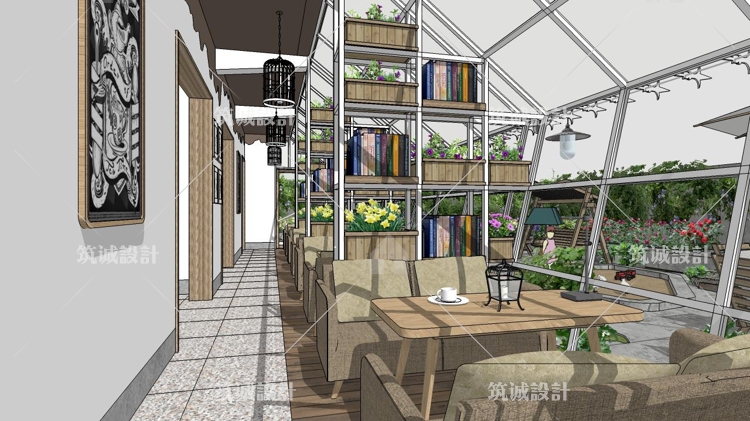 TU00267SU花园民宿书吧庭院室内组件loft场景-5