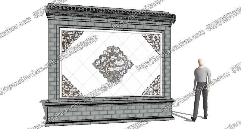 R244 SU组件Sketchup草图大师景观模型中式亭廊架景墙石狮...-2