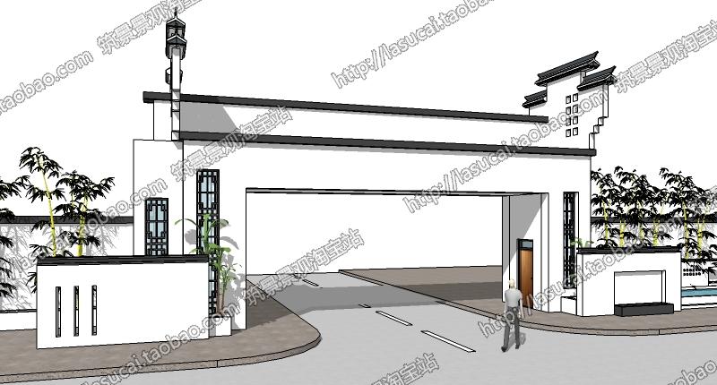R244 SU组件Sketchup草图大师景观模型中式亭廊架景墙石狮...-20