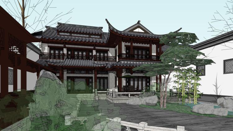 DB08323SU模型杭州绿城桃花源新中式联排别墅民宿建筑景观...-1