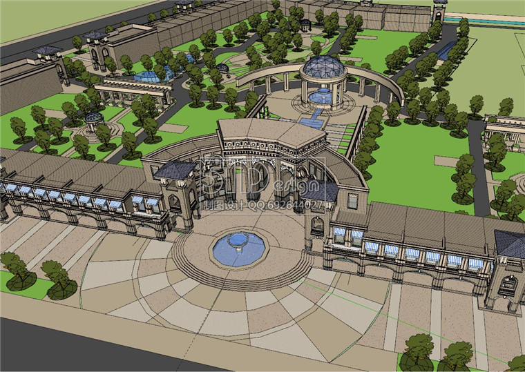 SU00226古典欧式大门商业街区门头su模型sketchup-2