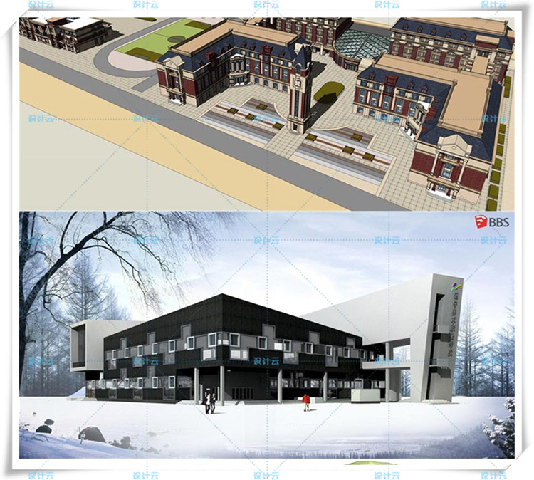 SJ021大学/中学/小学/学校建筑校园SU模型/教学楼/实验楼-3