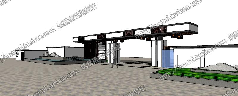 DB00620 SU组件Sketchup草图大师景观模型中式亭廊景墙水景灯...-18