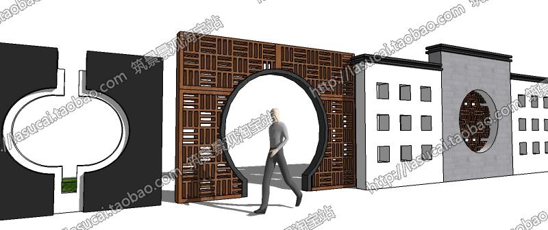 DB00620 SU组件Sketchup草图大师景观模型中式亭廊景墙水景灯...-10