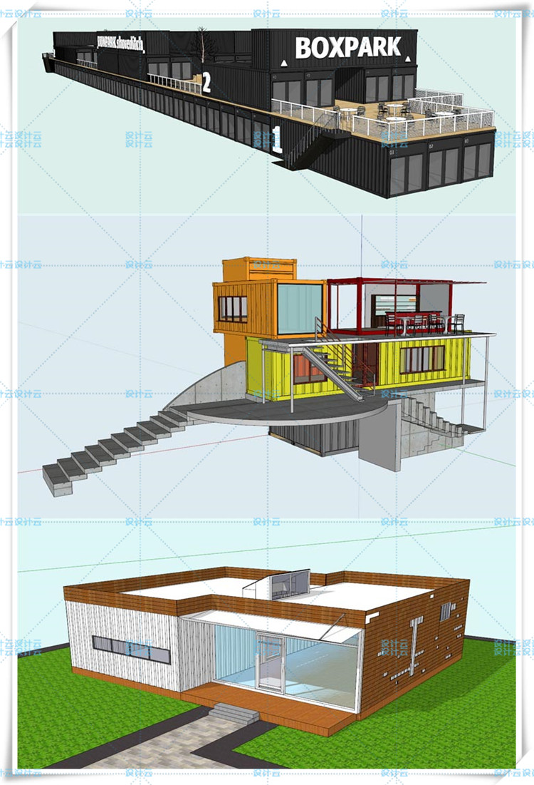 SJ008集装箱SU模型咖啡屋草图大师建筑模型-4