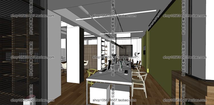 DB08119 现代风格小型办公室SU草图大师模型整体空间Sketchup...-8