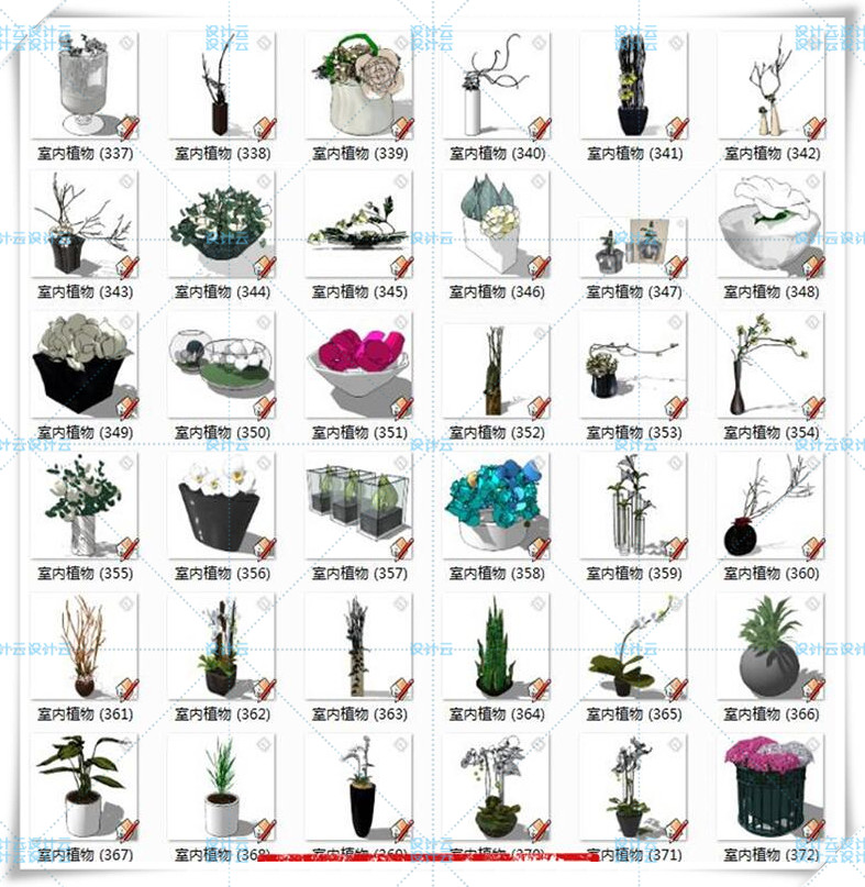 SJ056室内植物盆栽花草装饰花瓶插花摆件草图大师SU模型-10