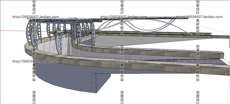 R254 SU自行车棚地下车库入口停车场廊架建筑模型素材sket...-4