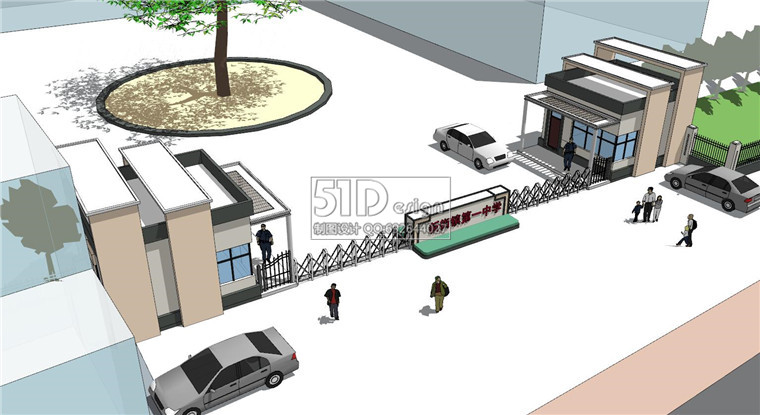 SU00224中学校门大门门卫su模型建筑方案设计资源作品-4