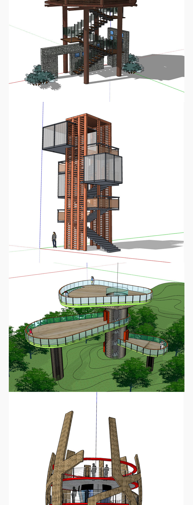R306 SU草图大师景观构筑物景观塔观景台瞭望塔树屋钟楼su...-3