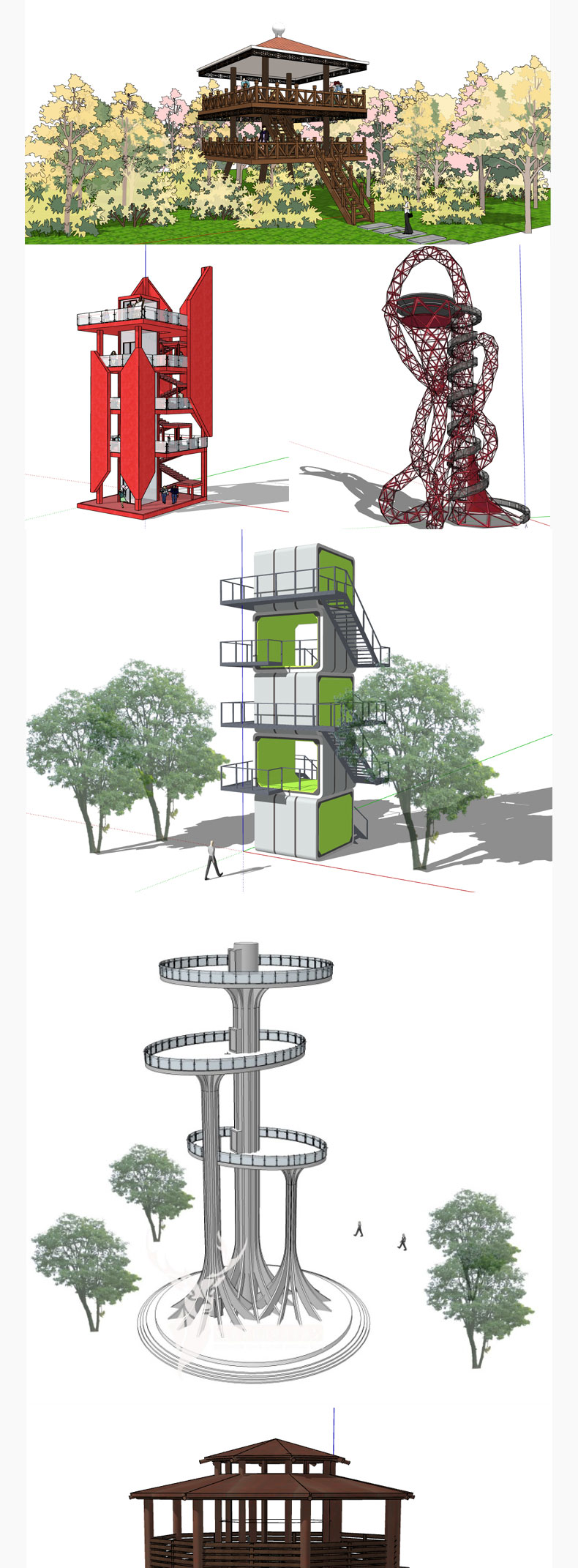 R306 SU草图大师景观构筑物景观塔观景台瞭望塔树屋钟楼su...-2