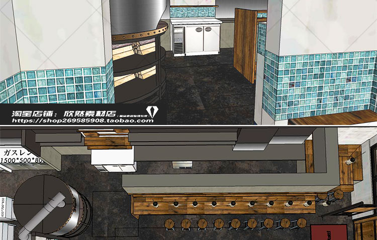 DB01151 sketchup工装室内设计案例SU模型日式小型餐饮空间吧...-13