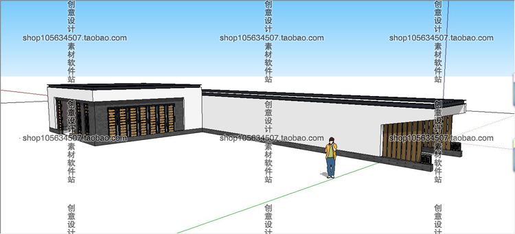 R254 SU自行车棚地下车库入口停车场廊架建筑模型素材sket...-9