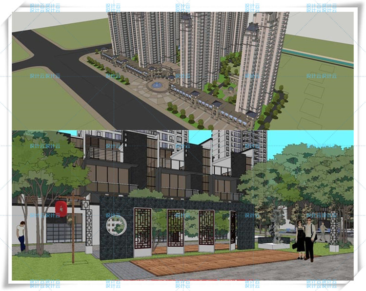 SJ042居住区规划小区SU草图大师模型/建筑室外-13