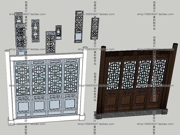 R277SU古建筑构件窗花雕花屏风模型素材库sketchup草图大...-3