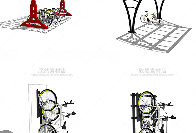 R267 sketchup自行车单车停靠架公共小品设施su草图大师景...-7