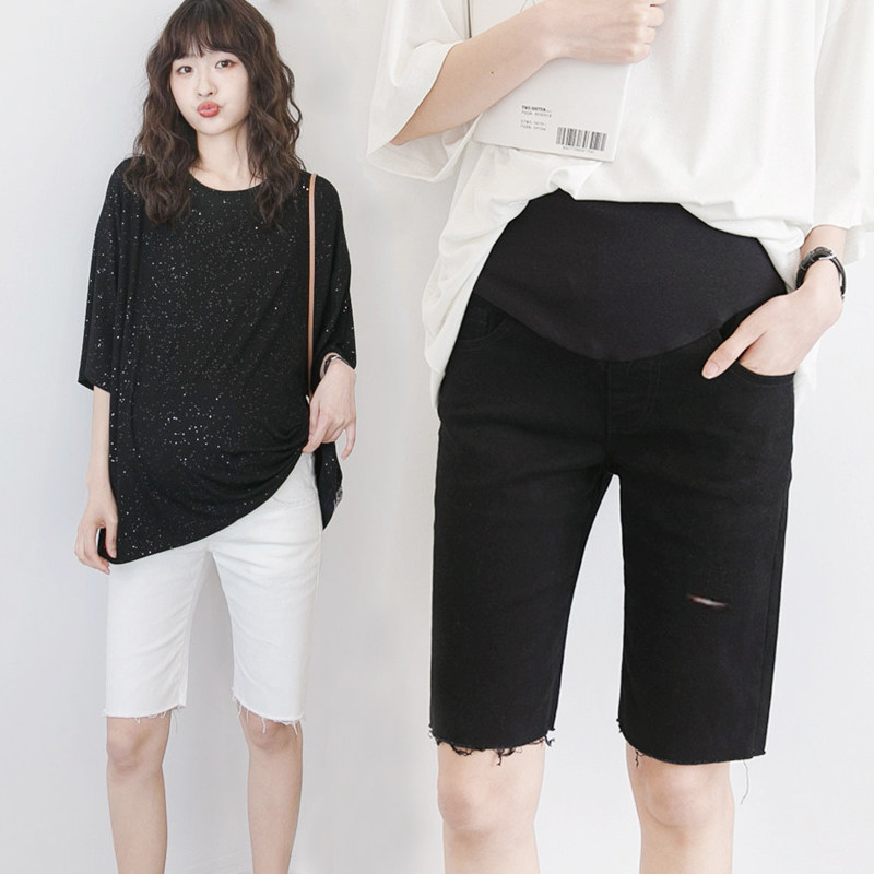 White Pregnant Woman Shorts Women Summer Thin stylish Pants Summer Jeans 50% Pants Summer Dress Outside Wearing 50% Pants